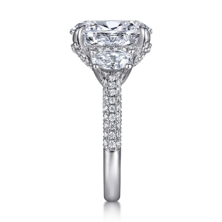 Ferah - 14K White Gold Three Stone Oval Cut Diamond Engagement Ring - 1.17 ct - Shot 5
