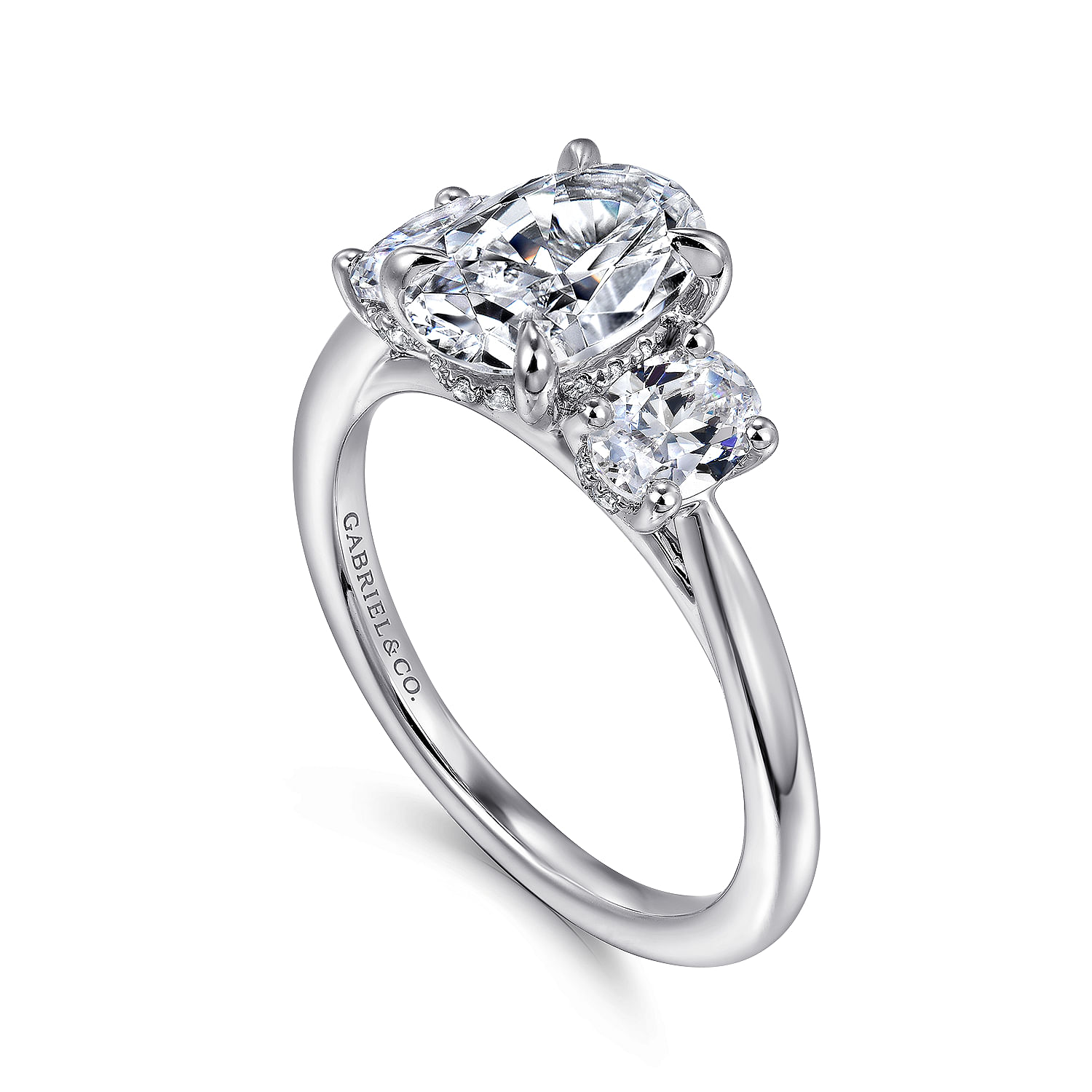 Charisa - 14K White Gold Oval Three Stone Diamond Engagement Ring - 0.7 ct - Shot 3