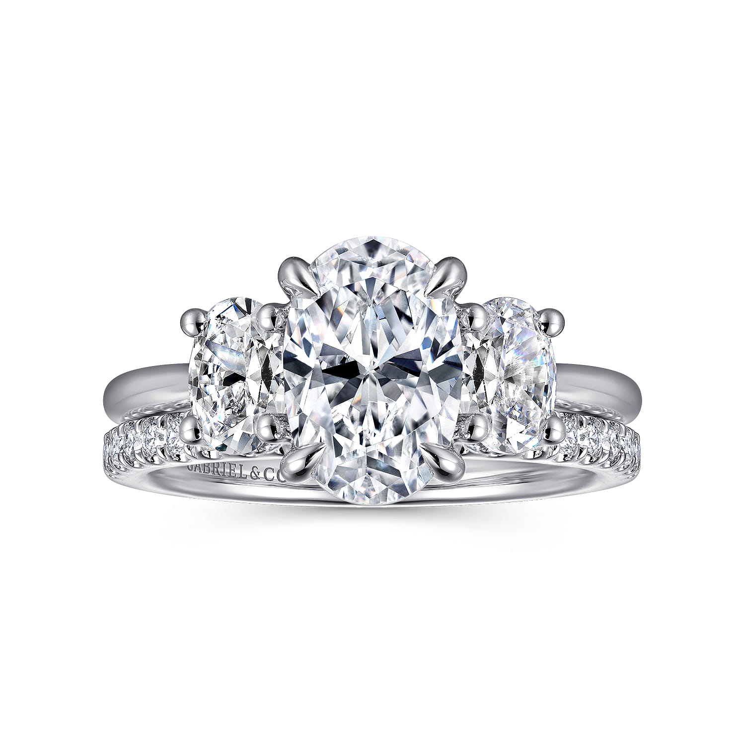 Charisa - 14K White Gold Oval Three Stone Diamond Engagement Ring - 0.7 ct - Shot 4