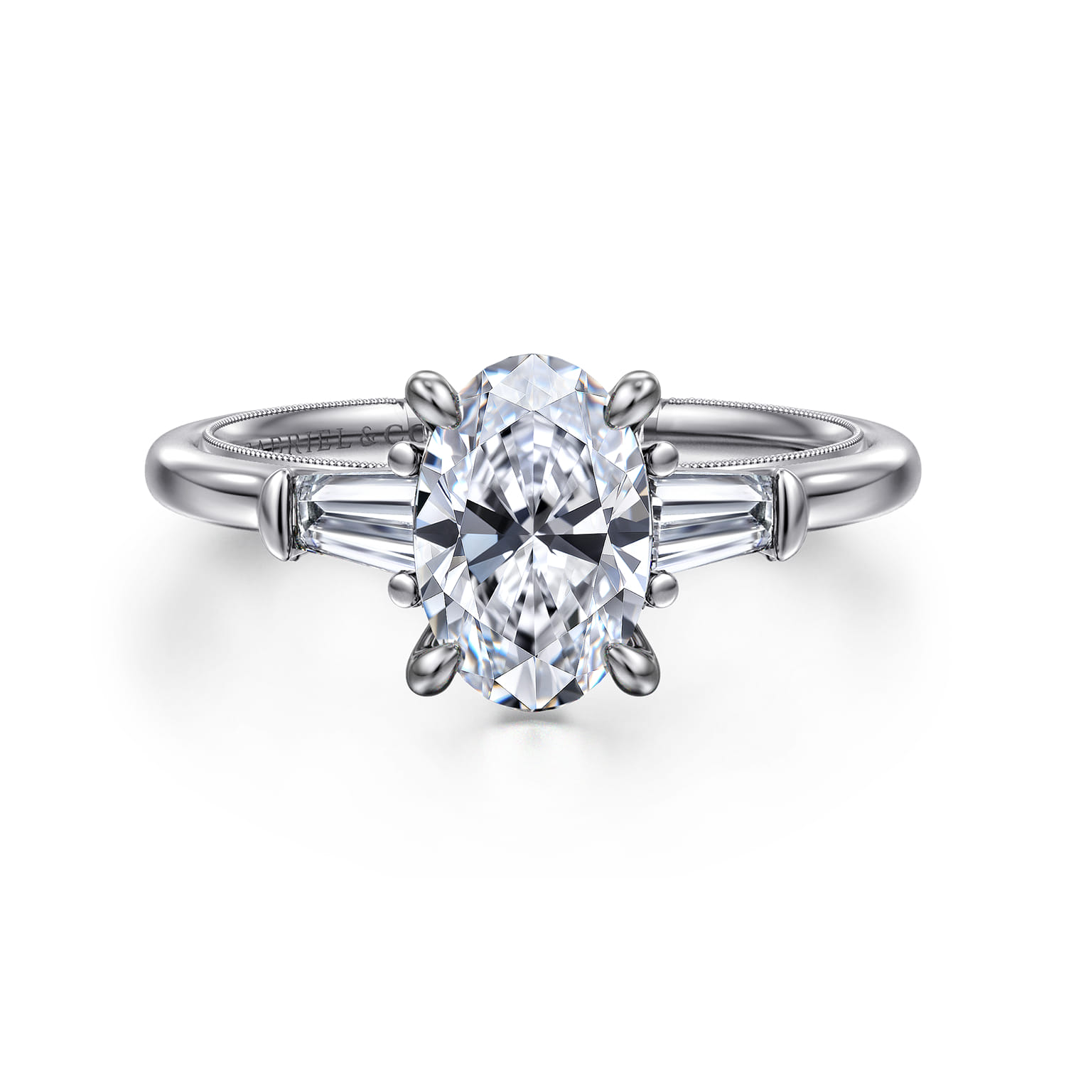 Louann - 14K White Gold Oval Three Stone Diamond Engagement Ring - 0.3 ct - Shot 1