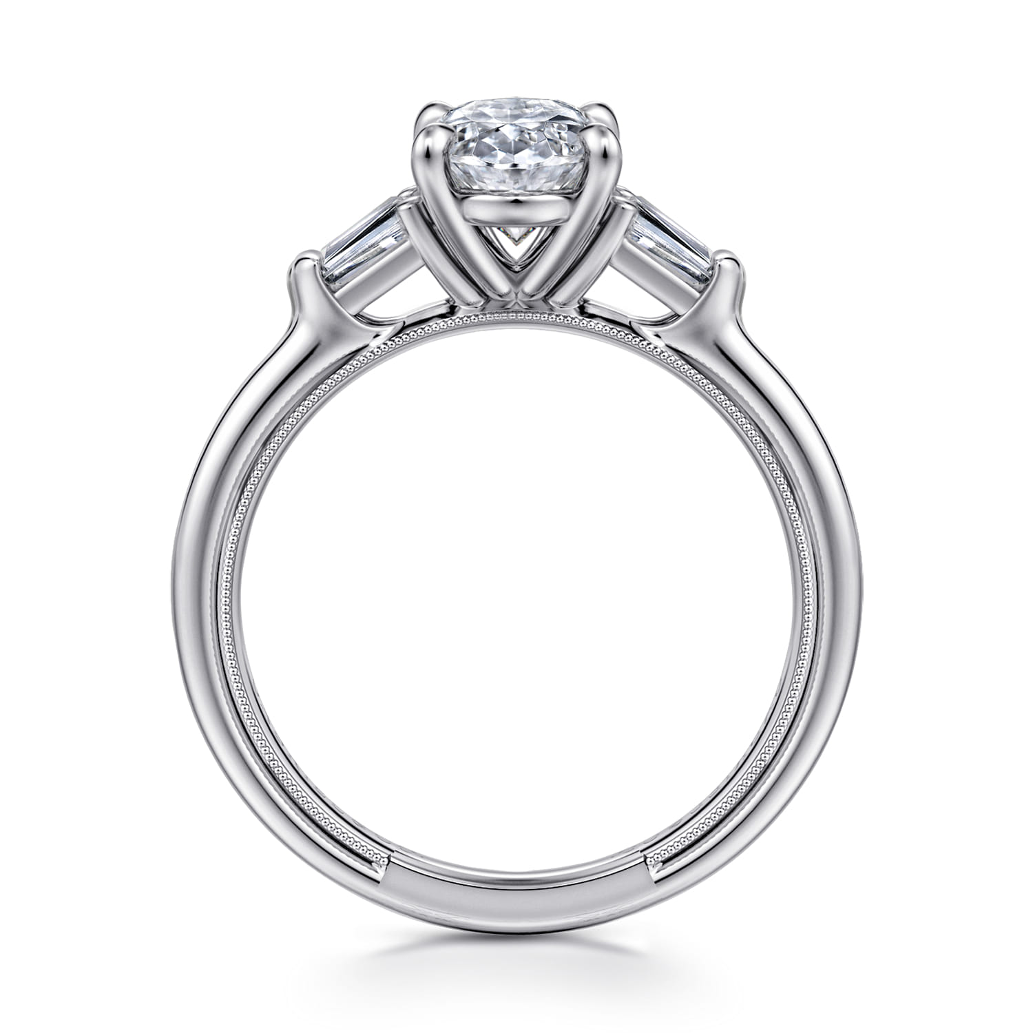 Louann - 14K White Gold Oval Three Stone Diamond Engagement Ring - 0.3 ct - Shot 2