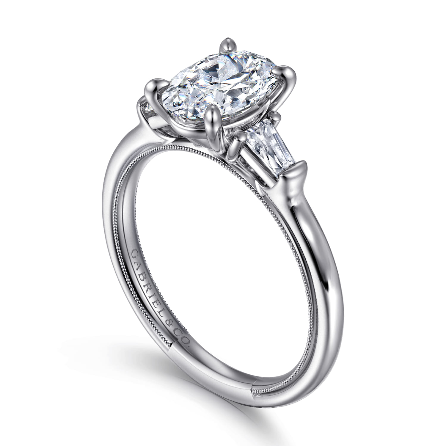 Louann - 14K White Gold Oval Three Stone Diamond Engagement Ring - 0.3 ct - Shot 3