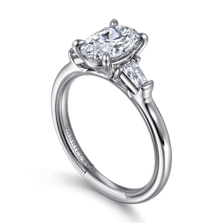Louann - 14K White Gold Oval Three Stone Diamond Engagement Ring - 0.3 ct - Shot 3
