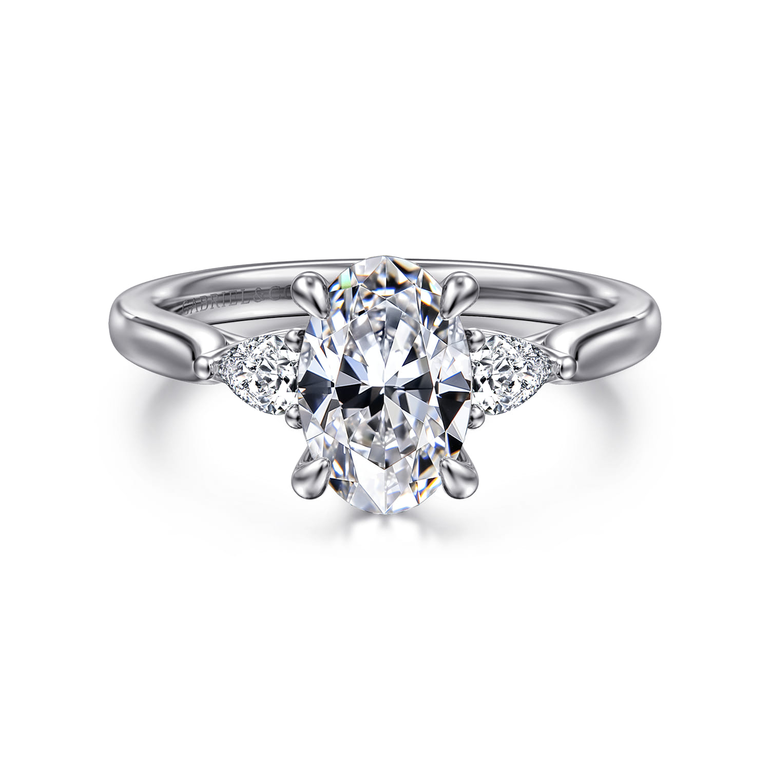 Reema - 14K White Gold Oval Three Stone Lotus Diamond Engagement Ring - 0.24 ct - Shot 1