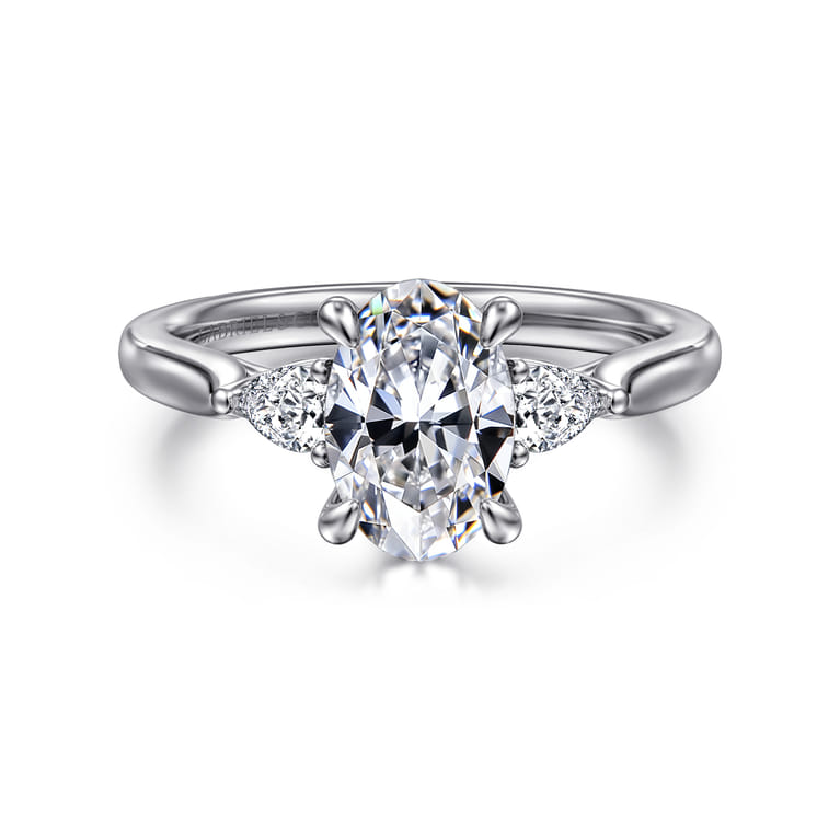Reema - 14K White Gold Oval Three Stone Lotus Diamond Engagement Ring - 0.24 ct - Shot 1