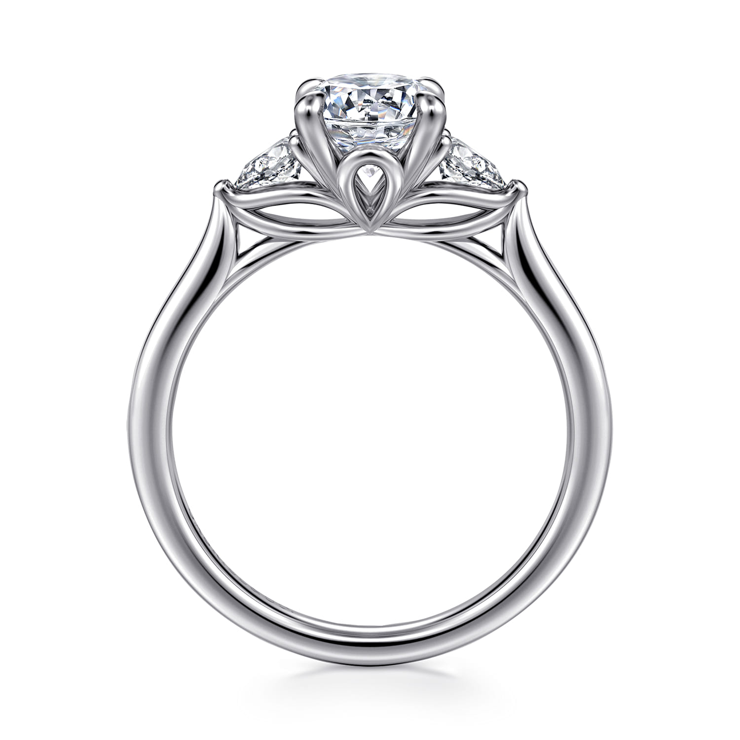Reema - 14K White Gold Oval Three Stone Lotus Diamond Engagement Ring - 0.24 ct - Shot 2