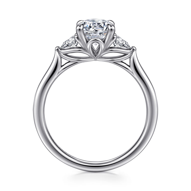 Reema - 14K White Gold Oval Three Stone Lotus Diamond Engagement Ring - 0.24 ct - Shot 2
