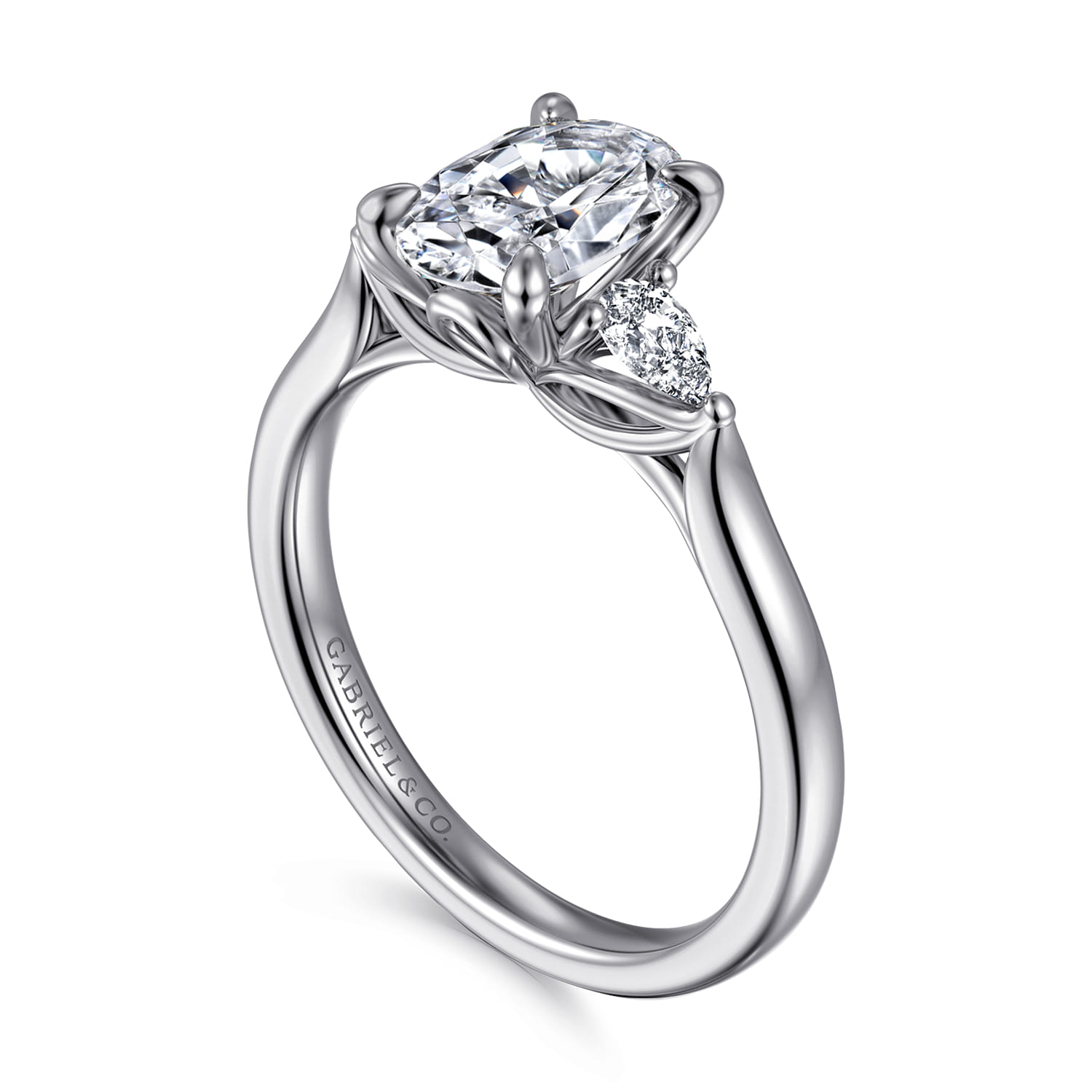 Reema - 14K White Gold Oval Three Stone Lotus Diamond Engagement Ring - 0.24 ct - Shot 3