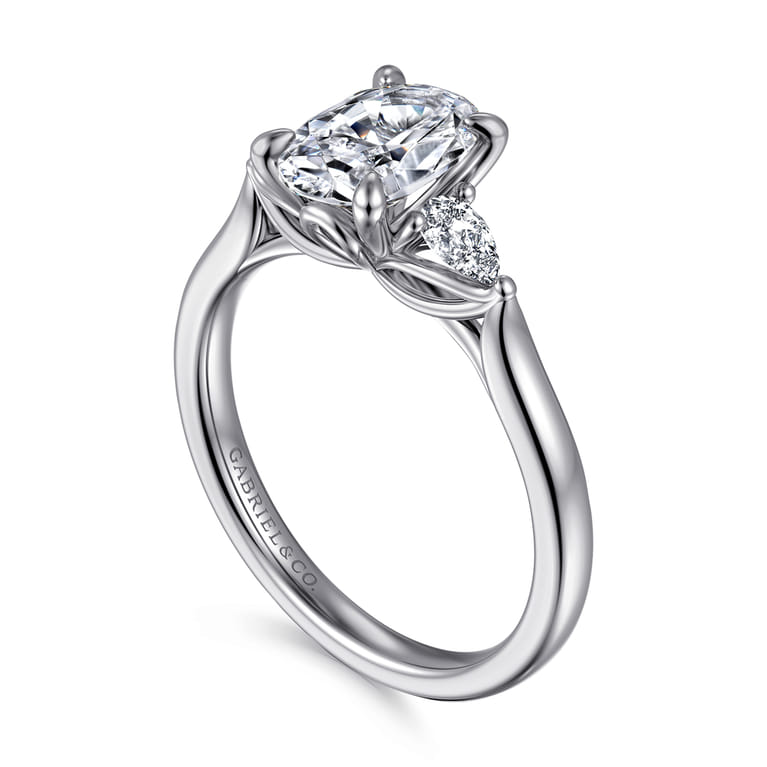 Reema - 14K White Gold Oval Three Stone Lotus Diamond Engagement Ring - 0.24 ct - Shot 3