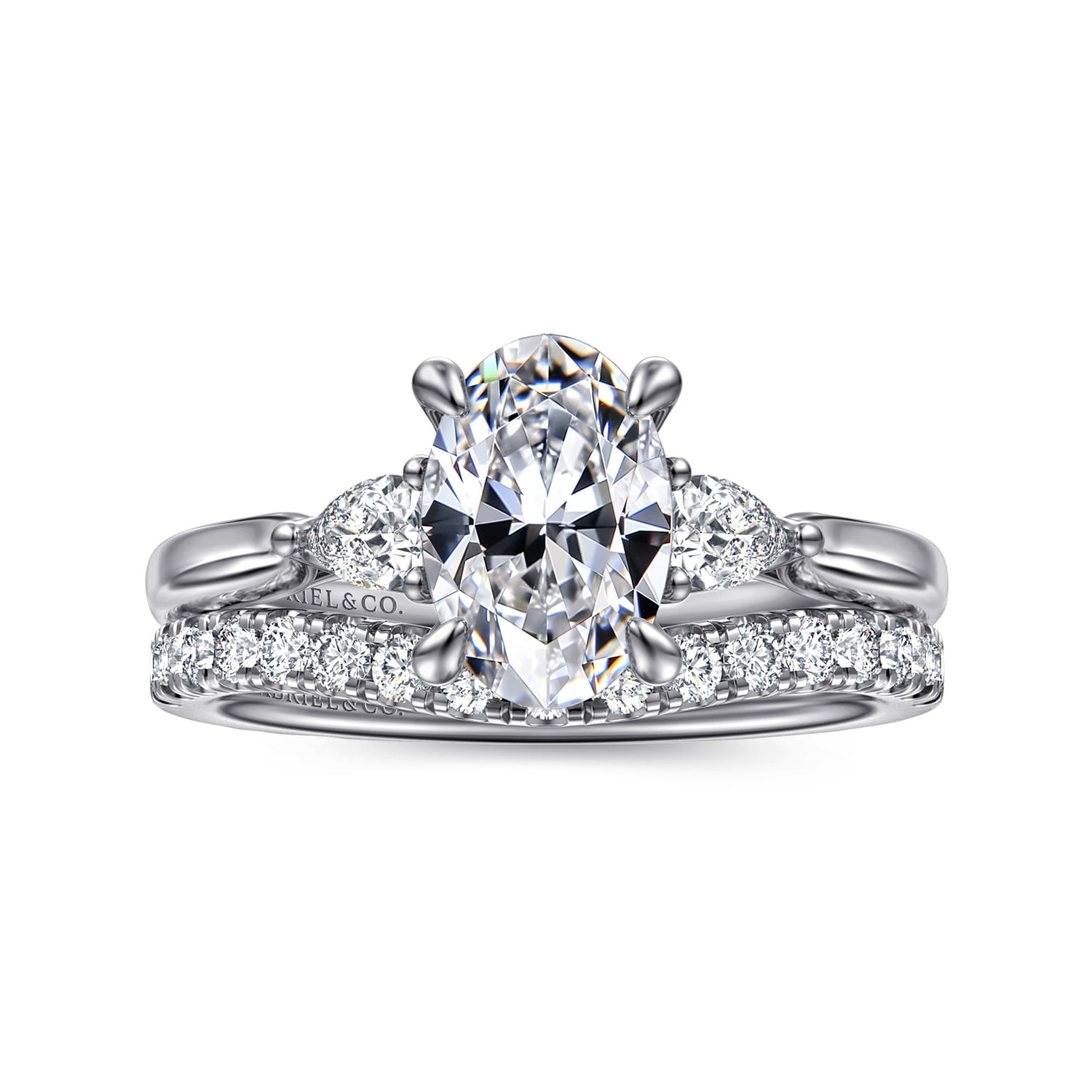 Reema - 14K White Gold Oval Three Stone Lotus Diamond Engagement Ring - 0.24 ct - Shot 4