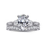 Reema - 14K White Gold Oval Three Stone Lotus Diamond Engagement Ring - 0.24 ct