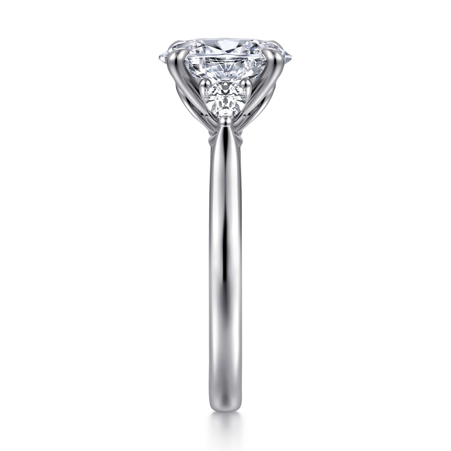 Reema - 14K White Gold Oval Three Stone Lotus Diamond Engagement Ring - 0.24 ct - Shot 5