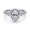Charli - 14K White Gold Bezel Prong Oval Three Stone Diamond Engagement Ring - 0.1 ct