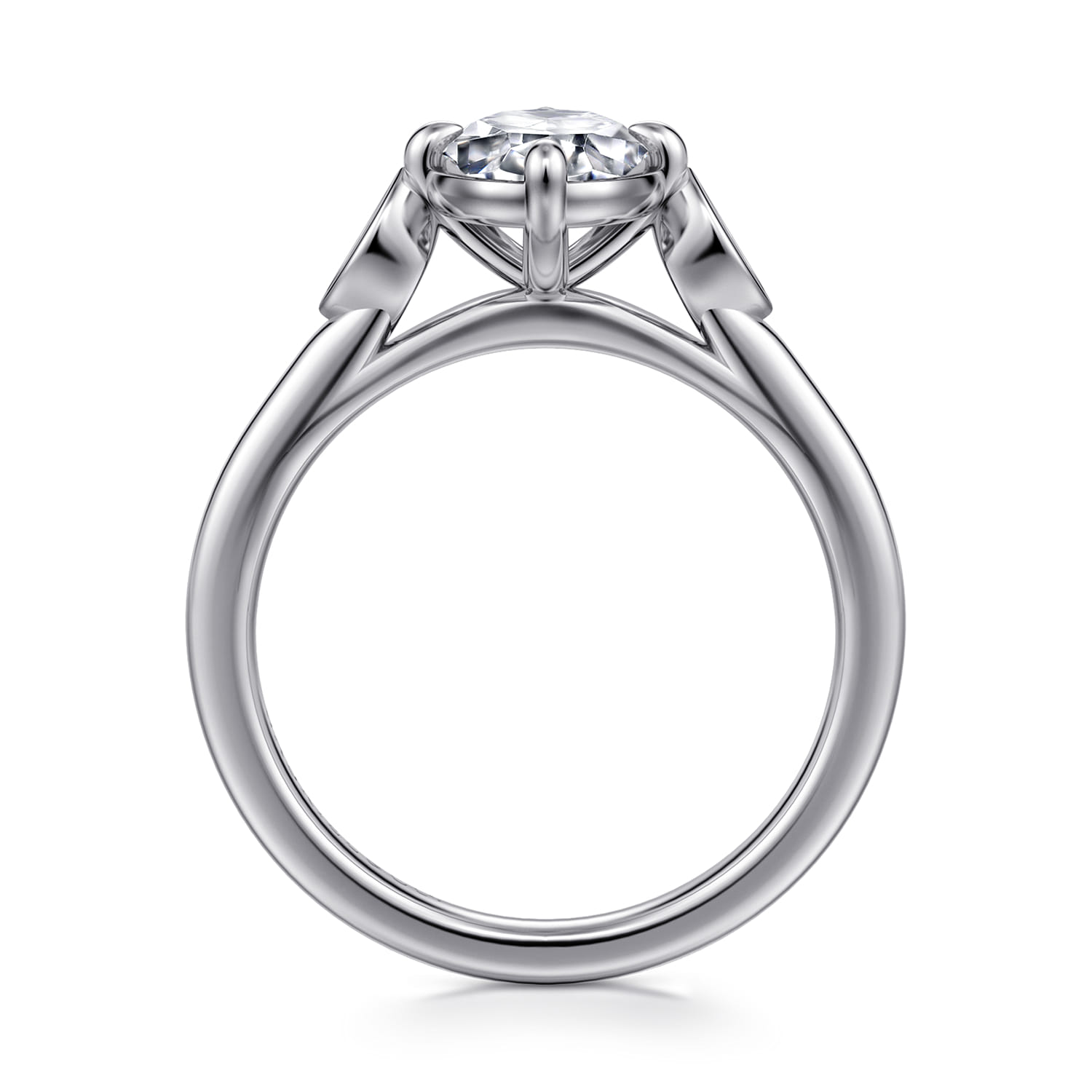 Charli - 14K White Gold Bezel Prong Oval Three Stone Diamond Engagement Ring - 0.1 ct - Shot 2