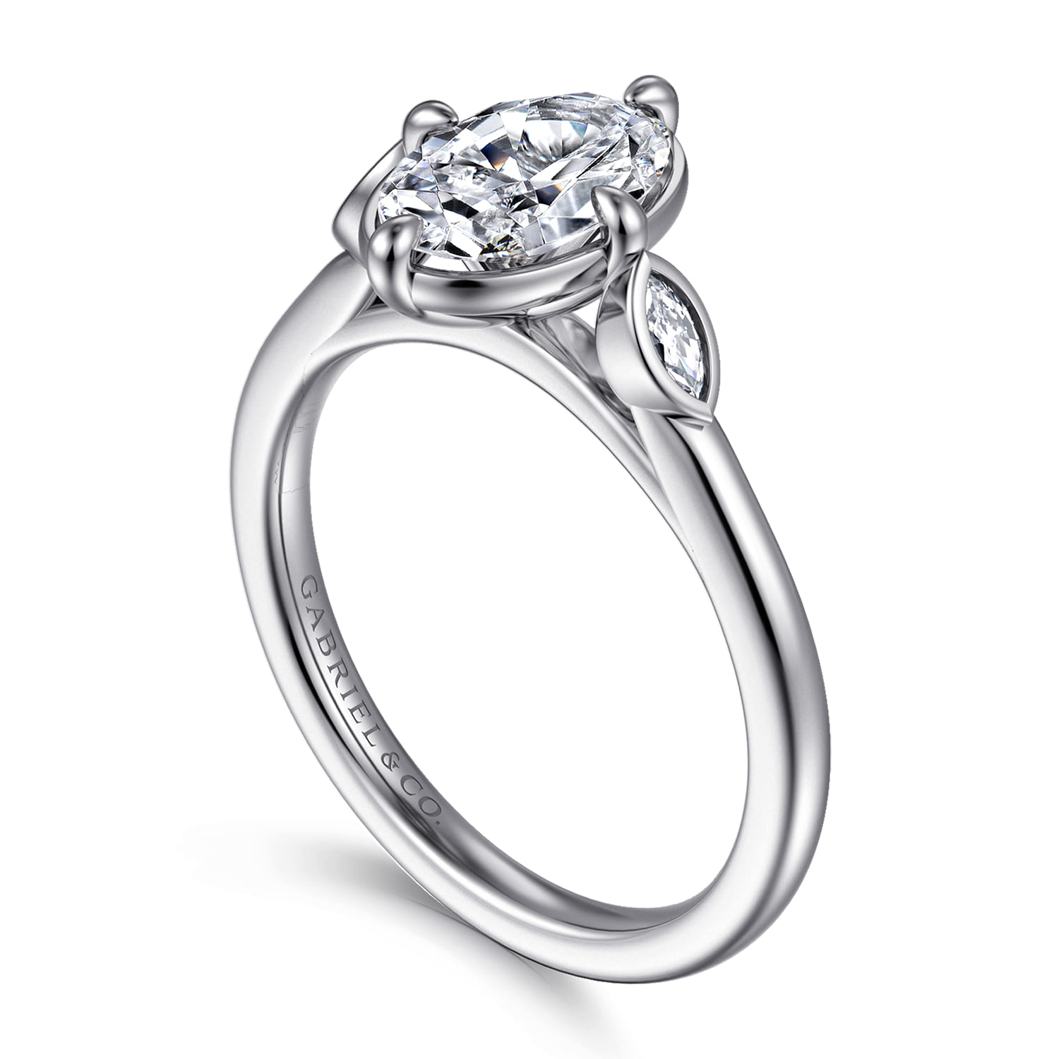 Charli - 14K White Gold Bezel Prong Oval Three Stone Diamond Engagement Ring - 0.1 ct - Shot 3