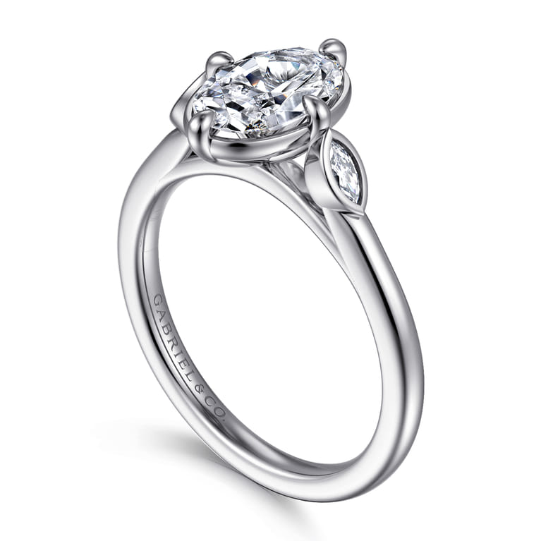 Charli - 14K White Gold Bezel Prong Oval Three Stone Diamond Engagement Ring - 0.1 ct - Shot 3