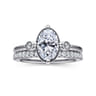 Charli - 14K White Gold Bezel Prong Oval Three Stone Diamond Engagement Ring - 0.1 ct