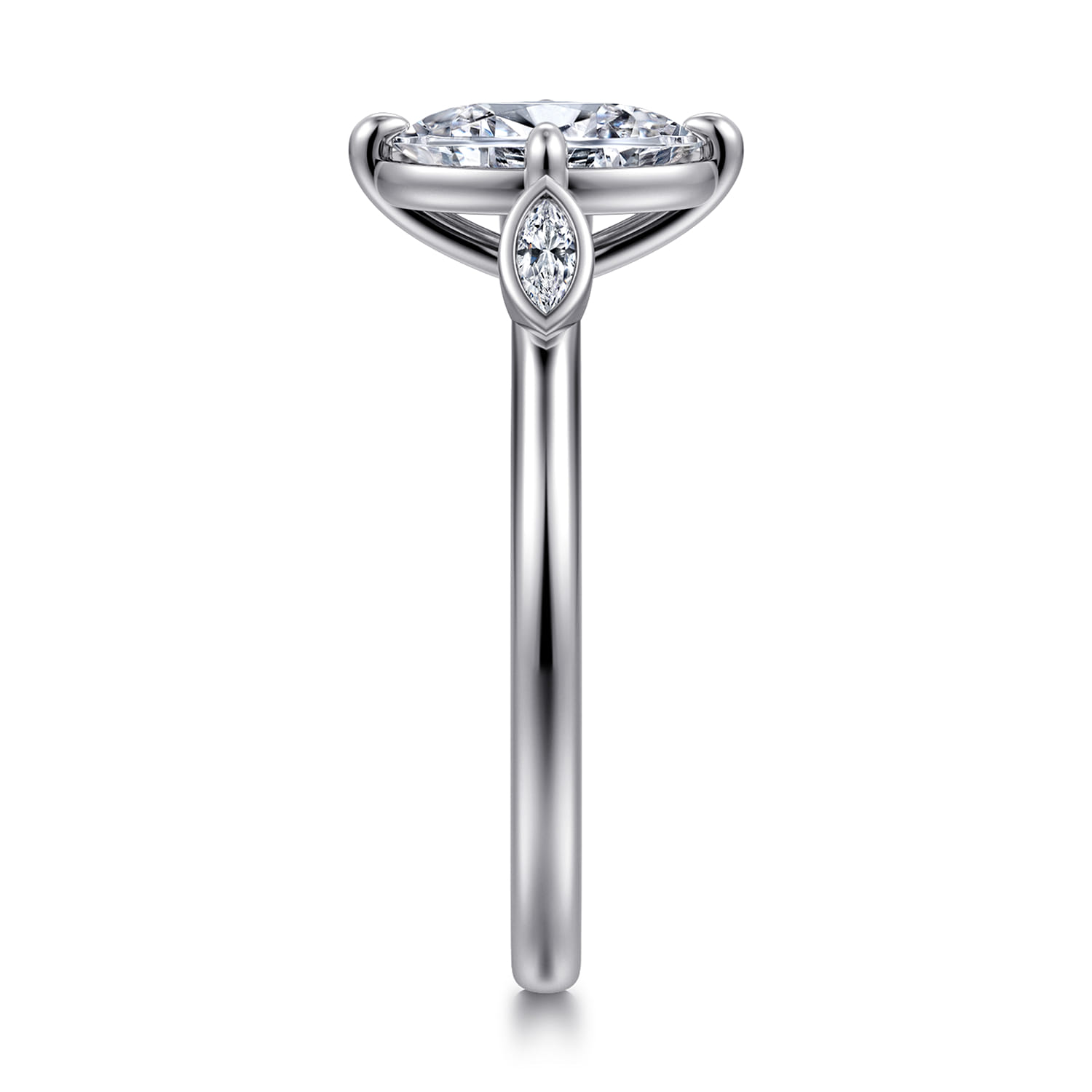 Charli - 14K White Gold Bezel Prong Oval Three Stone Diamond Engagement Ring - 0.1 ct - Shot 5