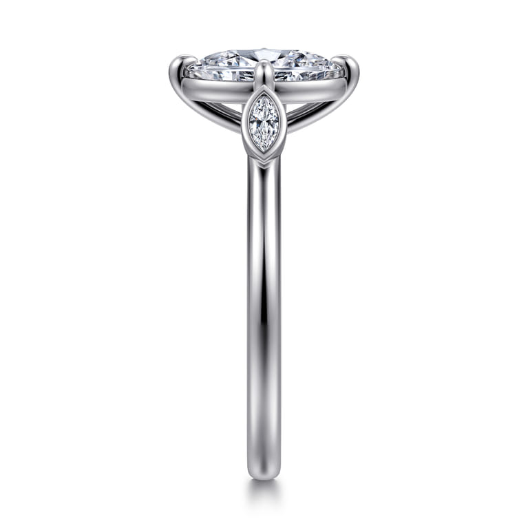 Charli - 14K White Gold Bezel Prong Oval Three Stone Diamond Engagement Ring - 0.1 ct - Shot 5