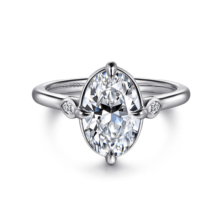 Charli - 14K White Gold Oval Three Stone Diamond Engagement Ring - 0.1 ct - Shot 1