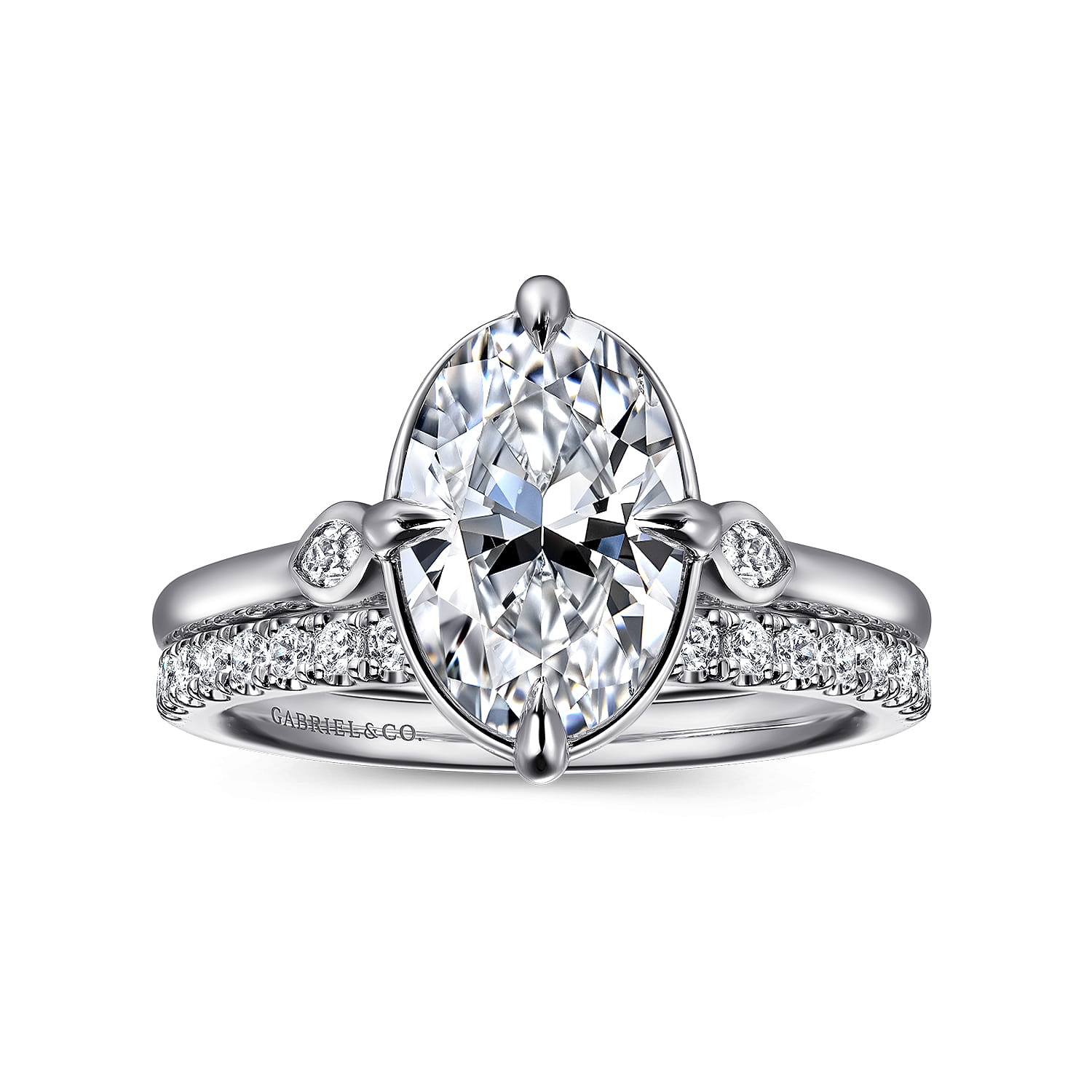 Charli - 14K White Gold Oval Three Stone Diamond Engagement Ring - 0.1 ct - Shot 4