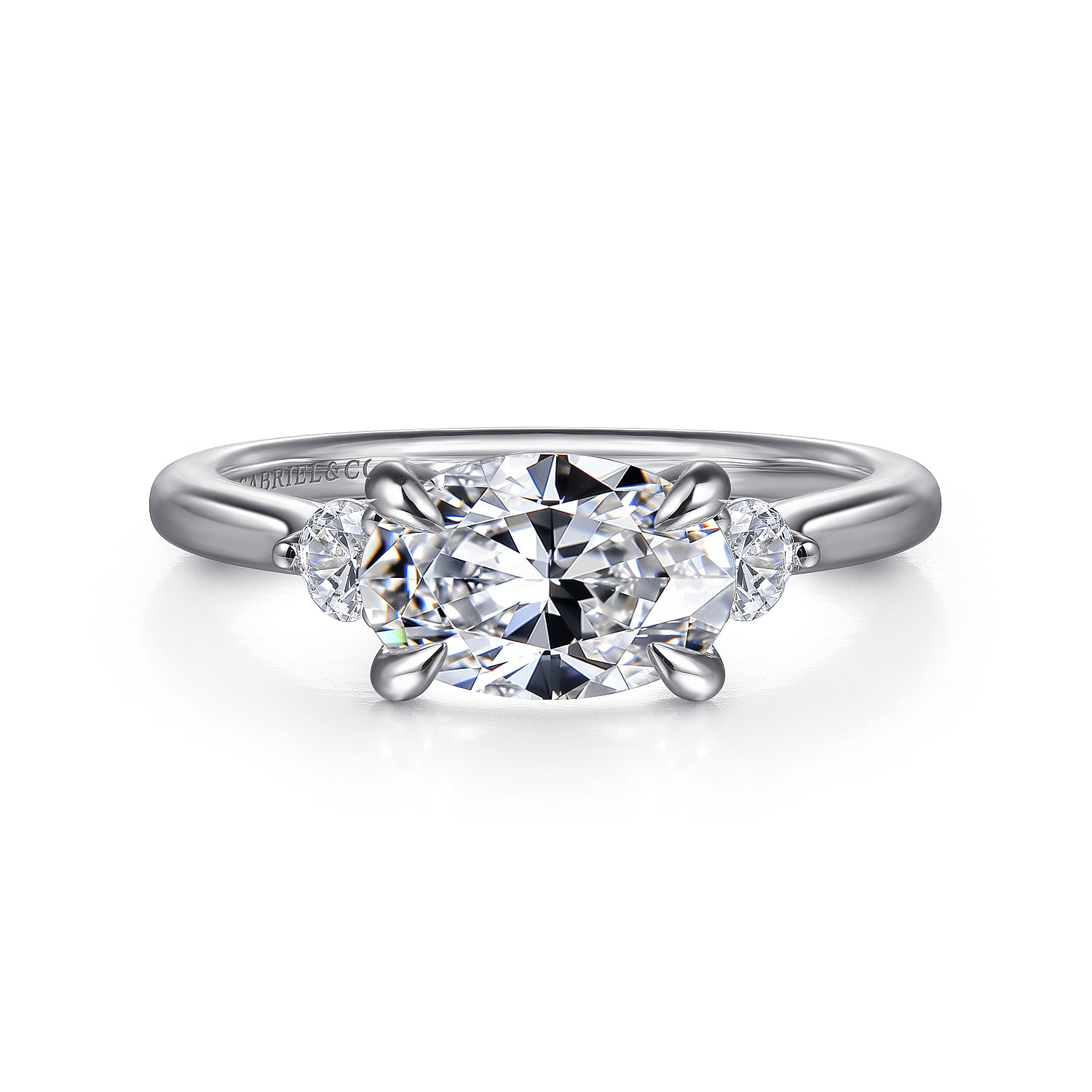 Darline - 14K White Gold Oval Three Stone Lotus Diamond Engagement Ring - 0.22 ct - Shot 1