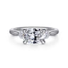 Darline - 14K White Gold Oval Three Stone Lotus Diamond Engagement Ring - 0.22 ct