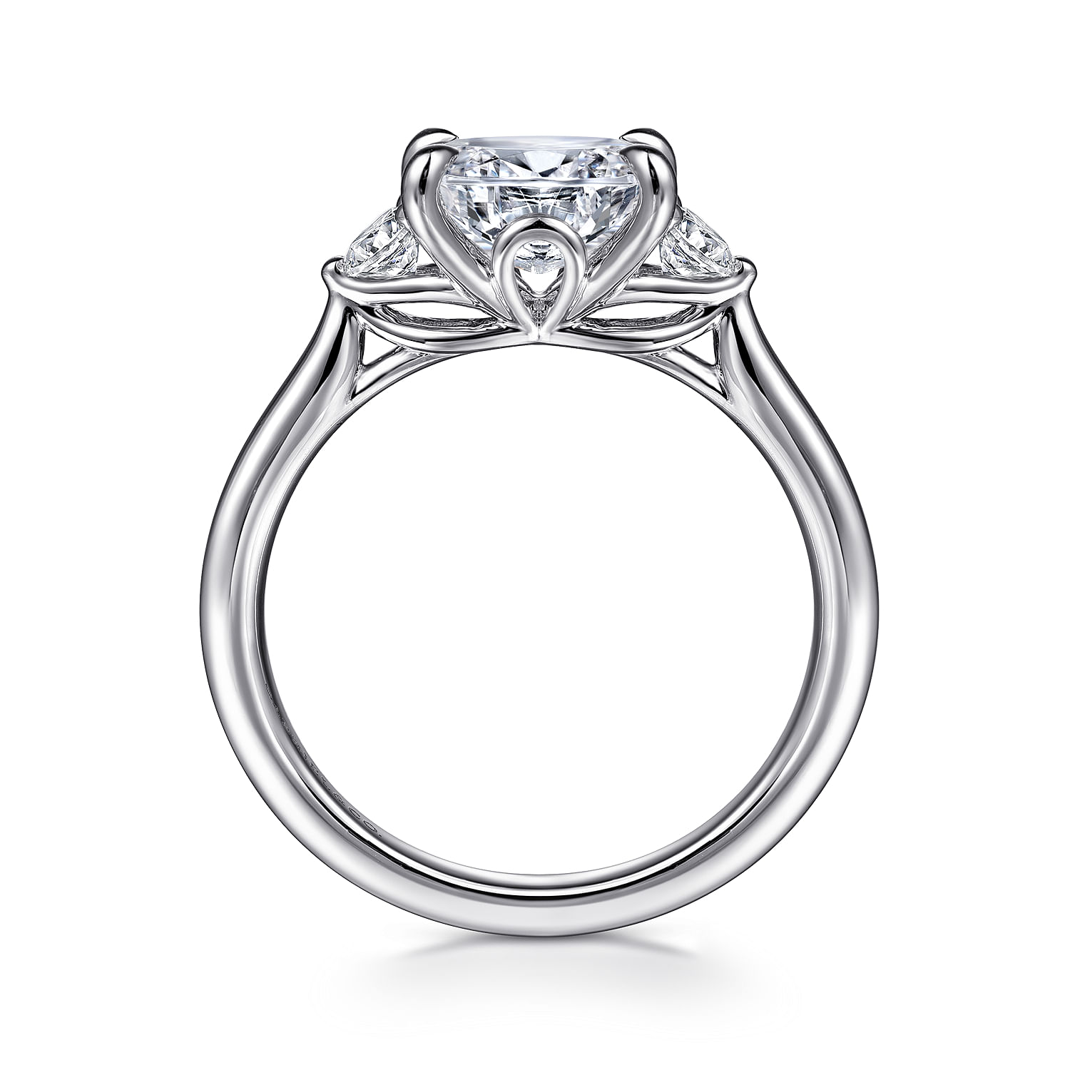 Darline - 14K White Gold Oval Three Stone Lotus Diamond Engagement Ring - 0.22 ct - Shot 2