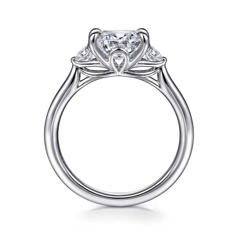 Darline - 14K White Gold Oval Three Stone Lotus Diamond Engagement Ring - 0.22 ct - Shot 2