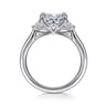 Darline - 14K White Gold Oval Three Stone Lotus Diamond Engagement Ring - 0.22 ct