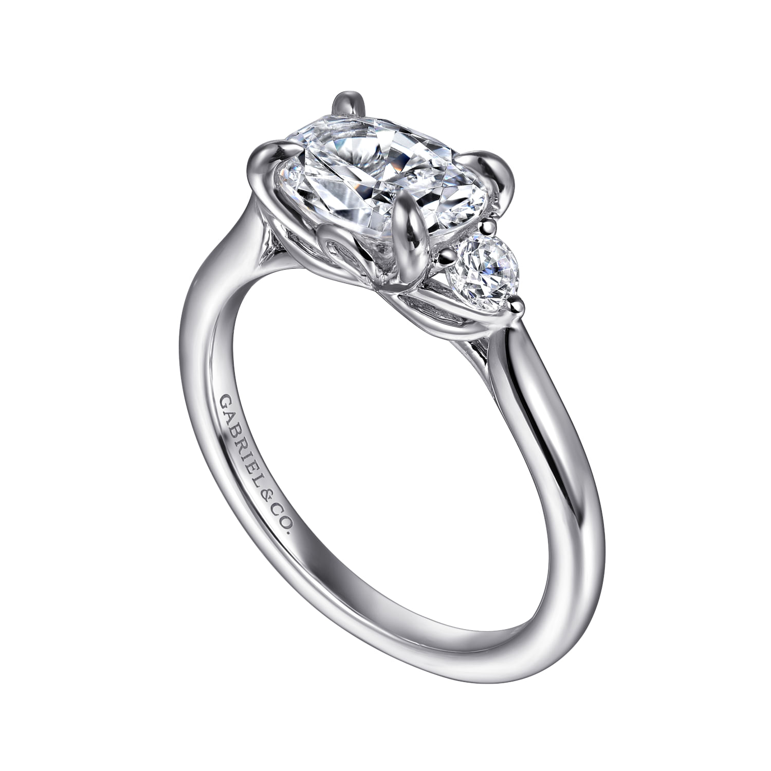 Darline - 14K White Gold Oval Three Stone Lotus Diamond Engagement Ring - 0.22 ct - Shot 3