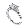 Darline - 14K White Gold Oval Three Stone Lotus Diamond Engagement Ring - 0.22 ct