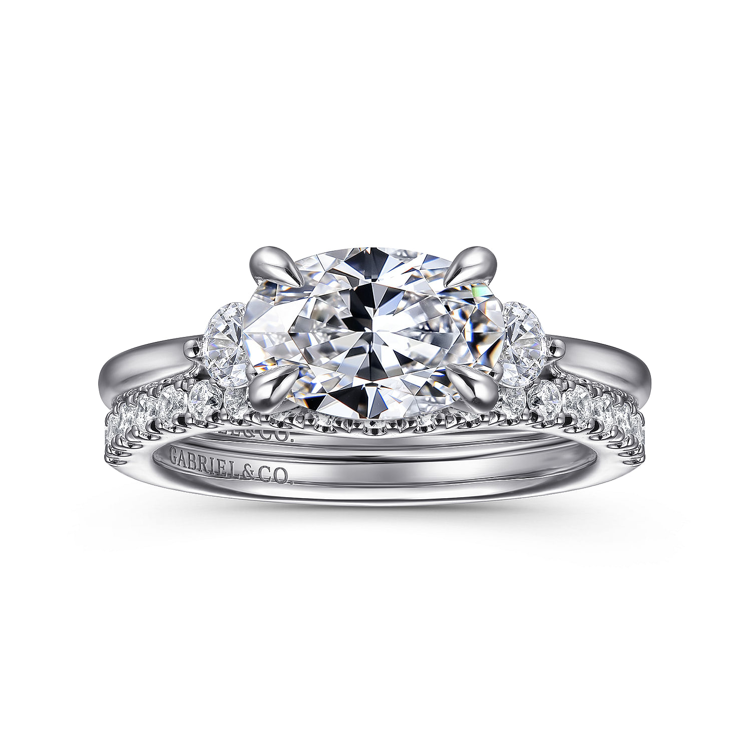 Darline - 14K White Gold Oval Three Stone Lotus Diamond Engagement Ring - 0.22 ct - Shot 4