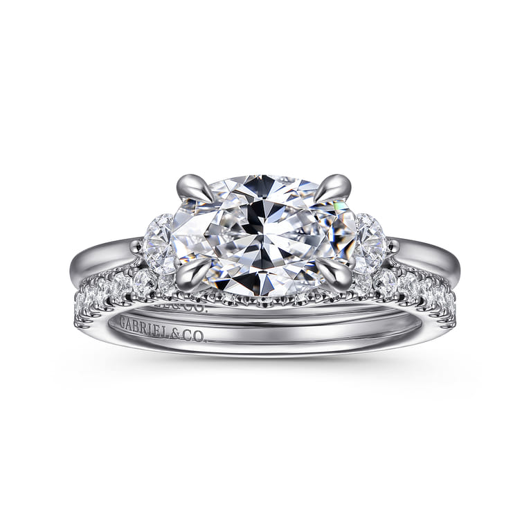 Darline - 14K White Gold Oval Three Stone Lotus Diamond Engagement Ring - 0.22 ct - Shot 4
