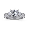 Darline - 14K White Gold Oval Three Stone Lotus Diamond Engagement Ring - 0.22 ct