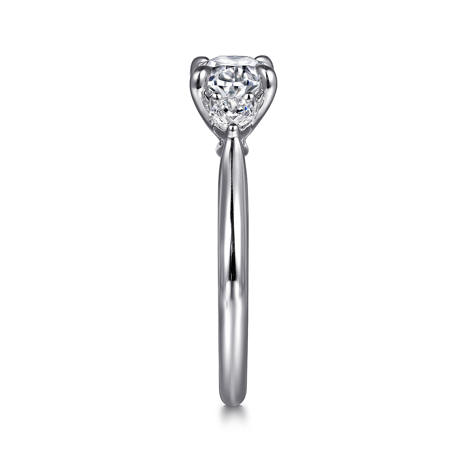 Darline - 14K White Gold Oval Three Stone Lotus Diamond Engagement Ring - 0.22 ct - Shot 5