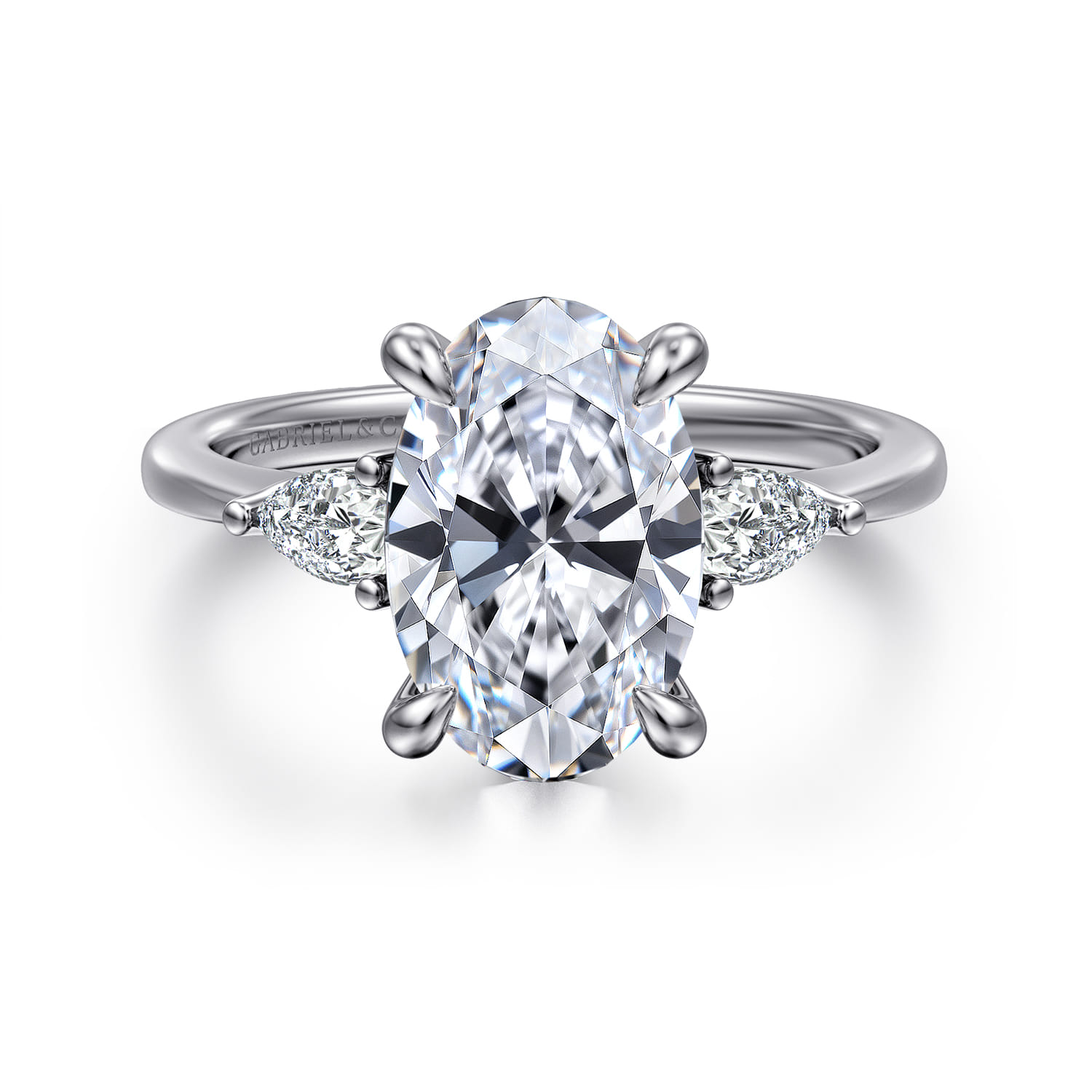 Sima - 14K White Gold Oval Three Stone Diamond Engagement Ring - 0.3 ct - Shot 1