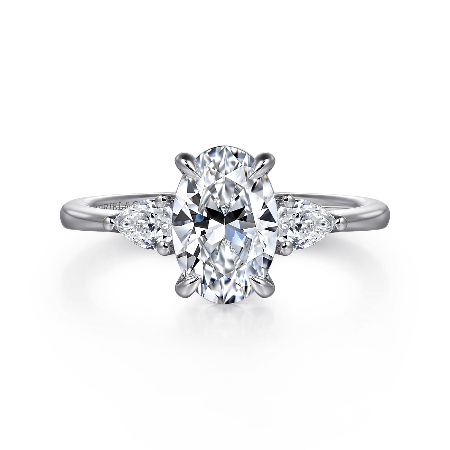 Sima - 14K White Gold Oval Three Stone Diamond Engagement Ring - 0.3 ct - Shot 1