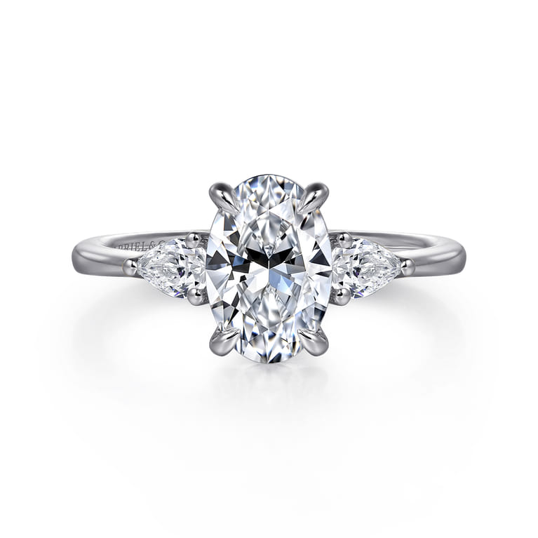 Sima - 14K White Gold Oval Three Stone Diamond Engagement Ring - 0.3 ct - Shot 1