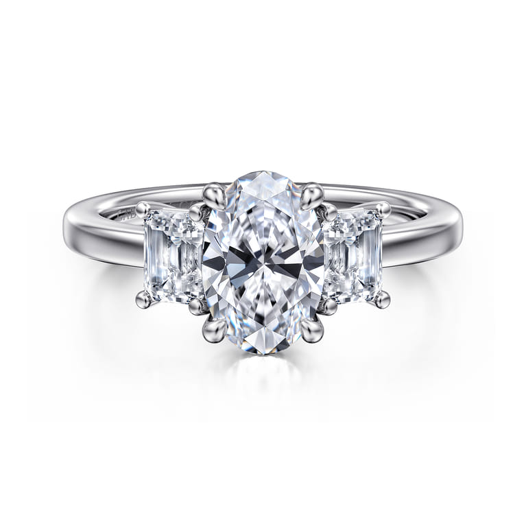 Stephi - 14K White Gold Oval Three Stone Diamond Engagement Ring - 0.6 ct - Shot 1
