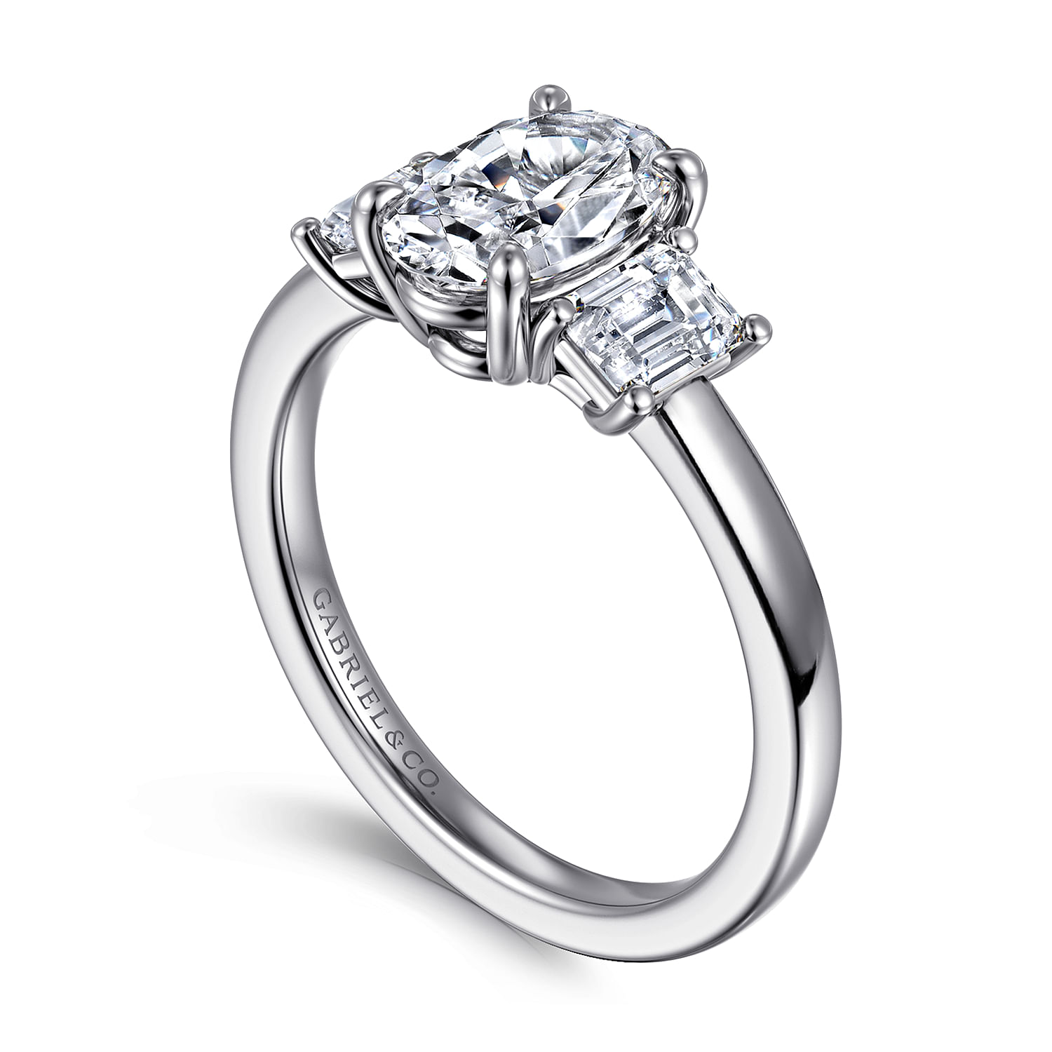 Stephi - 14K White Gold Oval Three Stone Diamond Engagement Ring - 0.6 ct - Shot 3