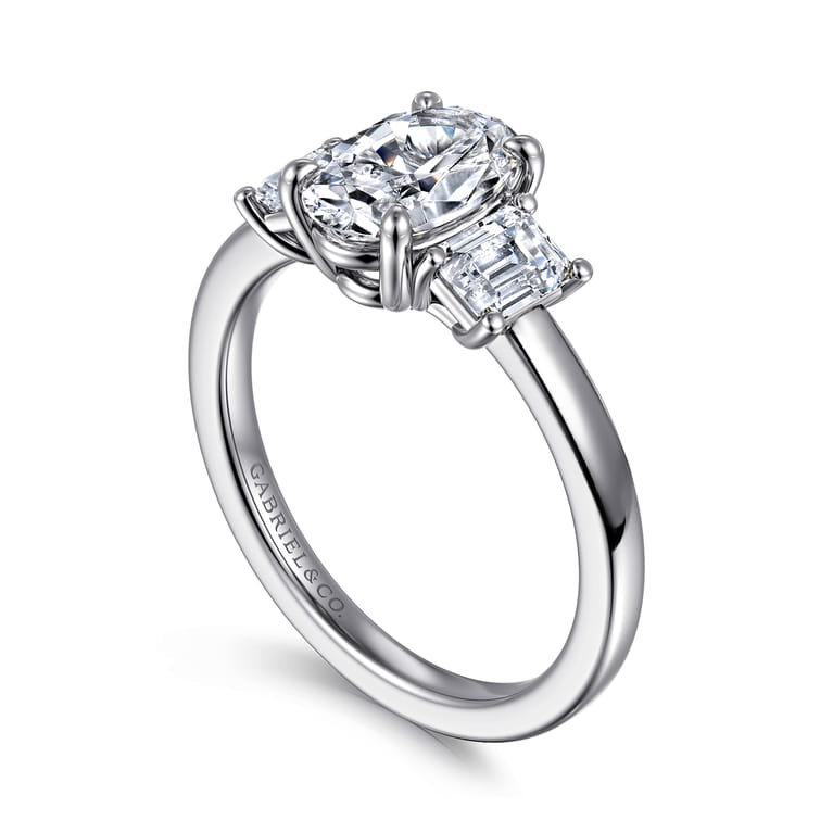 Stephi - 14K White Gold Oval Three Stone Diamond Engagement Ring - 0.6 ct - Shot 3