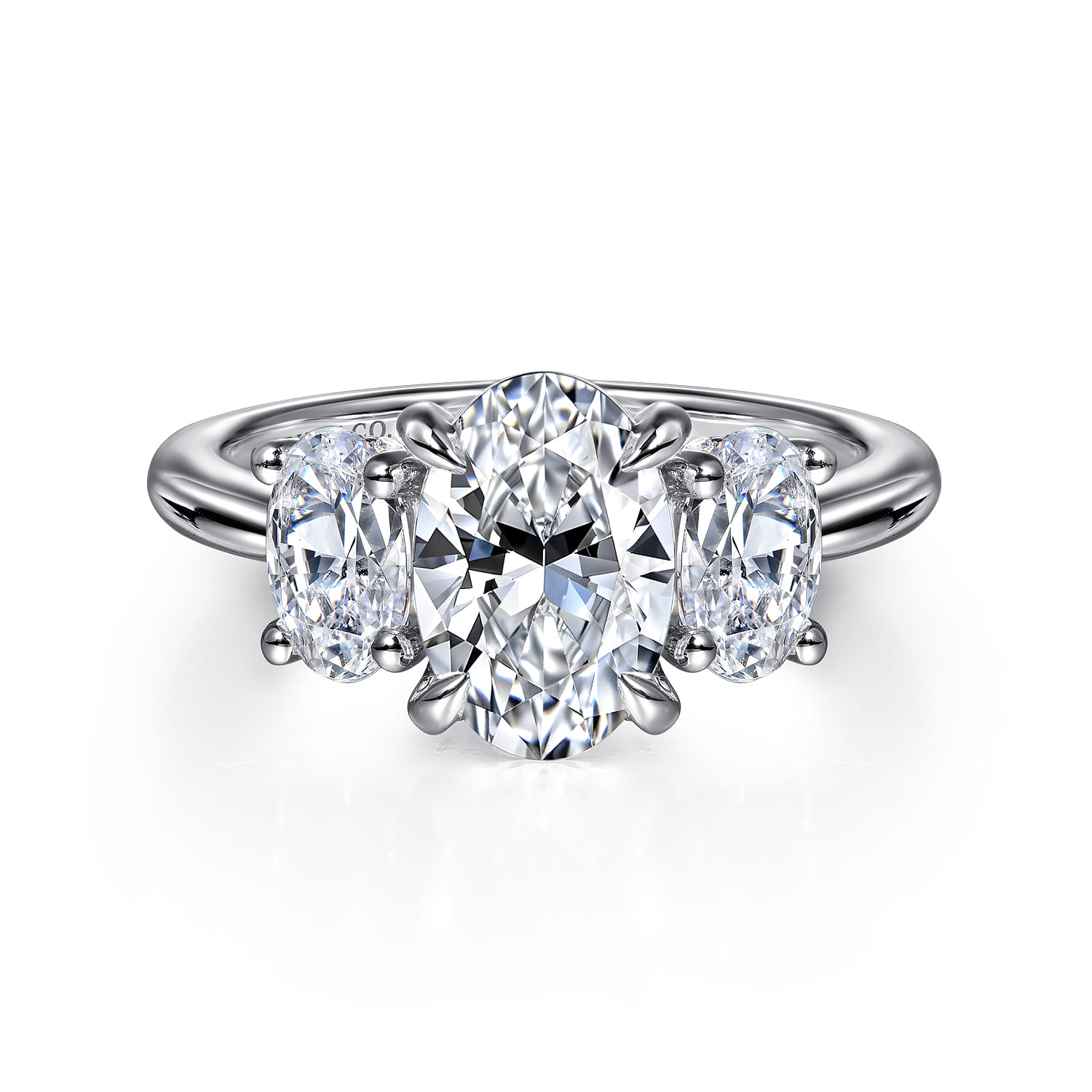 Charisa - 14K White Gold Oval Three Stone Diamond Engagement Ring - 0.9 ct - Shot 1