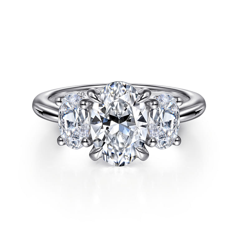 Charisa - 14K White Gold Oval Three Stone Diamond Engagement Ring - 0.9 ct - Shot 1