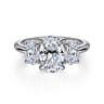 Charisa - 14K White Gold Oval Three Stone Diamond Engagement Ring - 0.9 ct