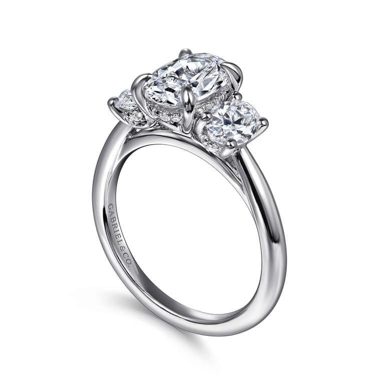 Charisa - 14K White Gold Oval Three Stone Diamond Engagement Ring - 0.9 ct - Shot 3