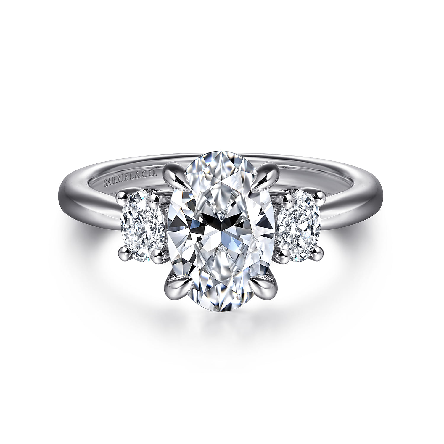 Charisa - 14K White Gold Oval Three Stone Diamond Engagement Ring - 0.35 ct - Shot 1