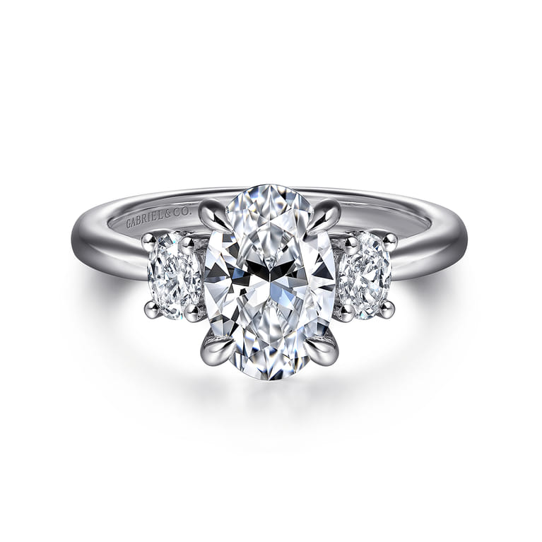 Charisa - 14K White Gold Oval Three Stone Diamond Engagement Ring - 0.35 ct - Shot 1