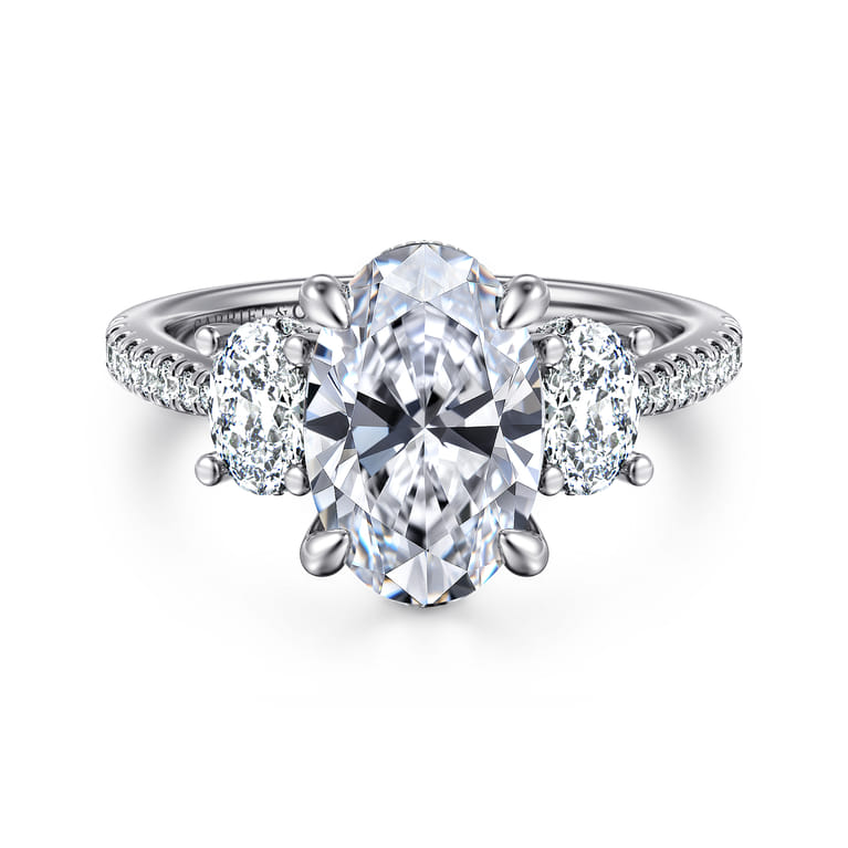 Camra - 14K White Gold Oval Three Stone Diamond Engagement Ring - 0.9 ct - Shot 1