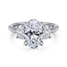 Camra - 14K White Gold Oval Three Stone Diamond Engagement Ring - 0.9 ct
